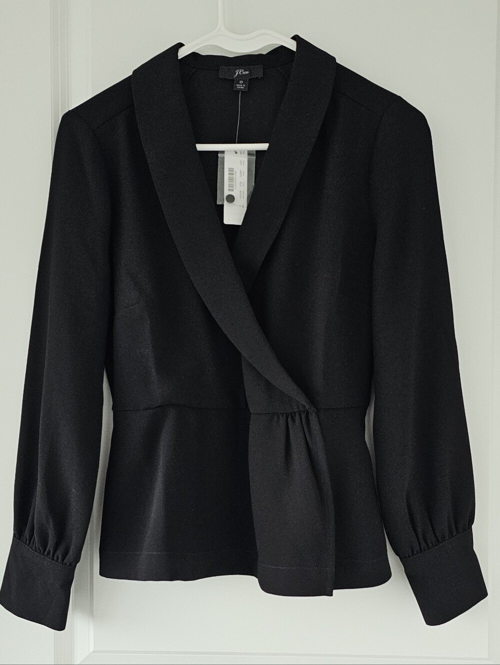 J. Crew Black Wrap-Style Blouse with Shawl Collar